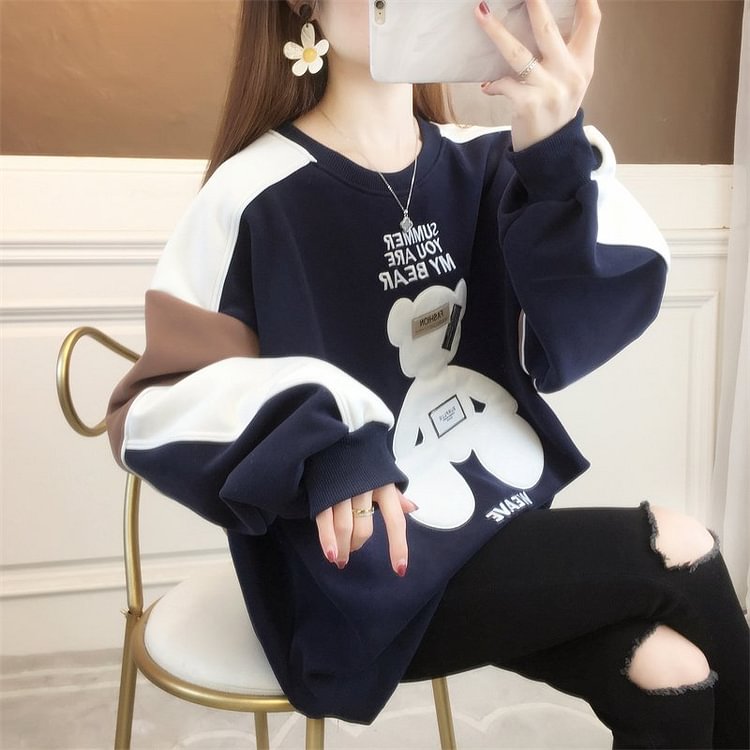 Long Sleeve Cartoon Casual Paneled Sweatshirt