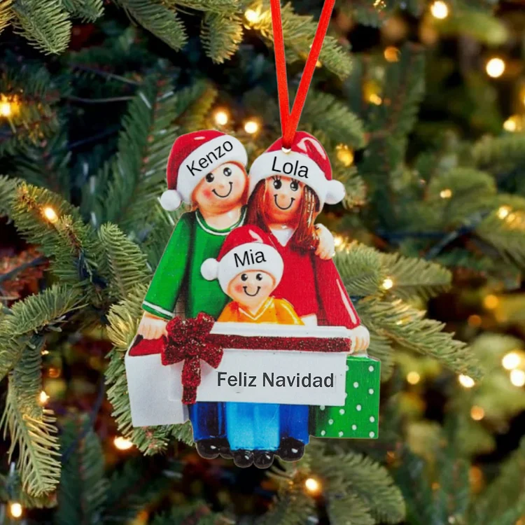 Navidad-Muñeco Ornamento Navideño 3 Nombres y Texto Personalizados Adorno de Madera