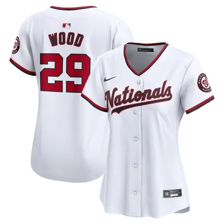 Women's Washington Nationals #29 James Wood  White Home Limited Player Jersey