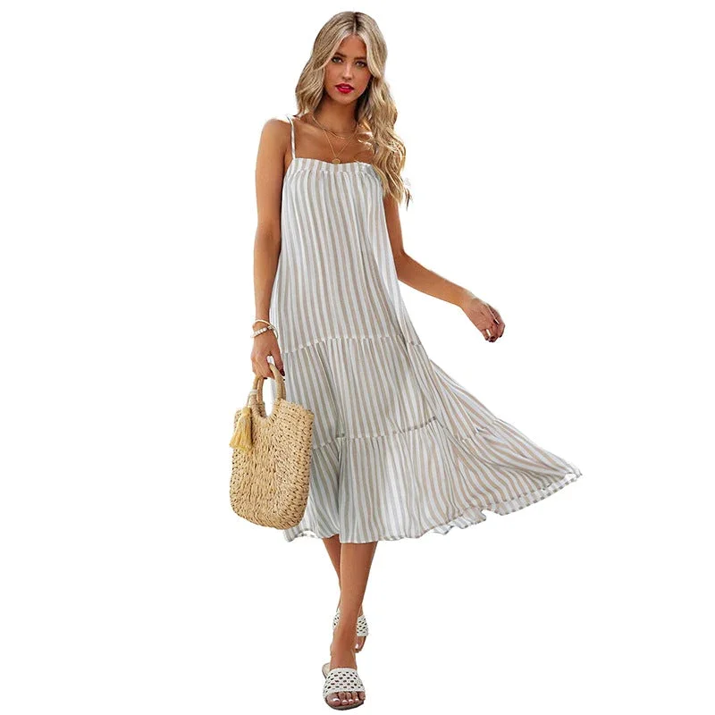Striped Suspender Ladies Dress