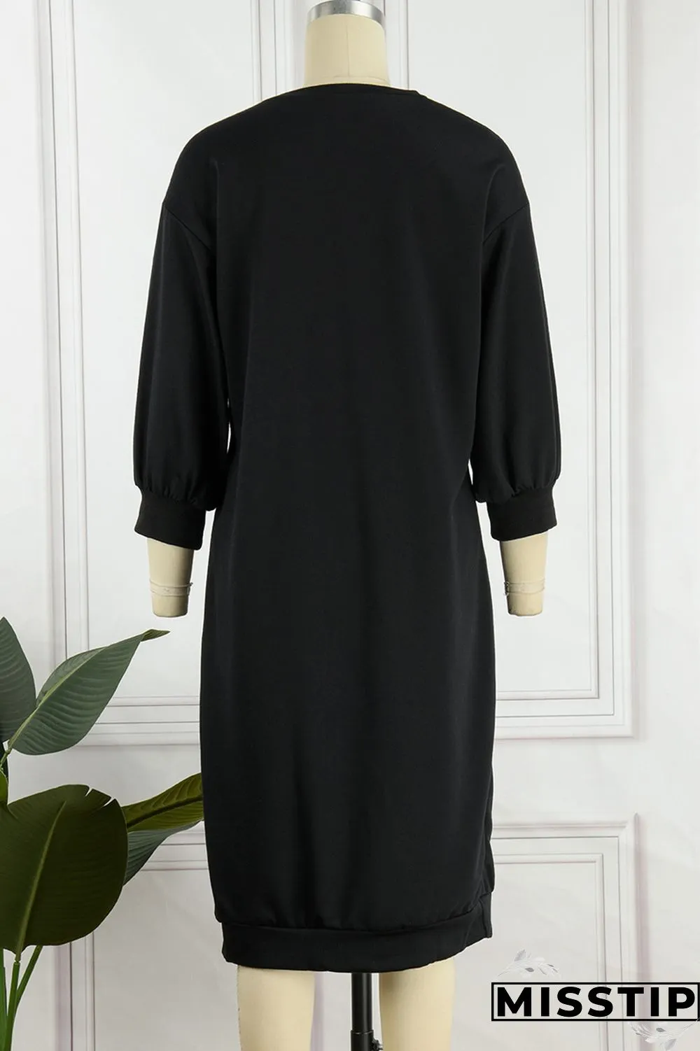 Brown Casual Solid Basic O Neck Long Sleeve Dresses