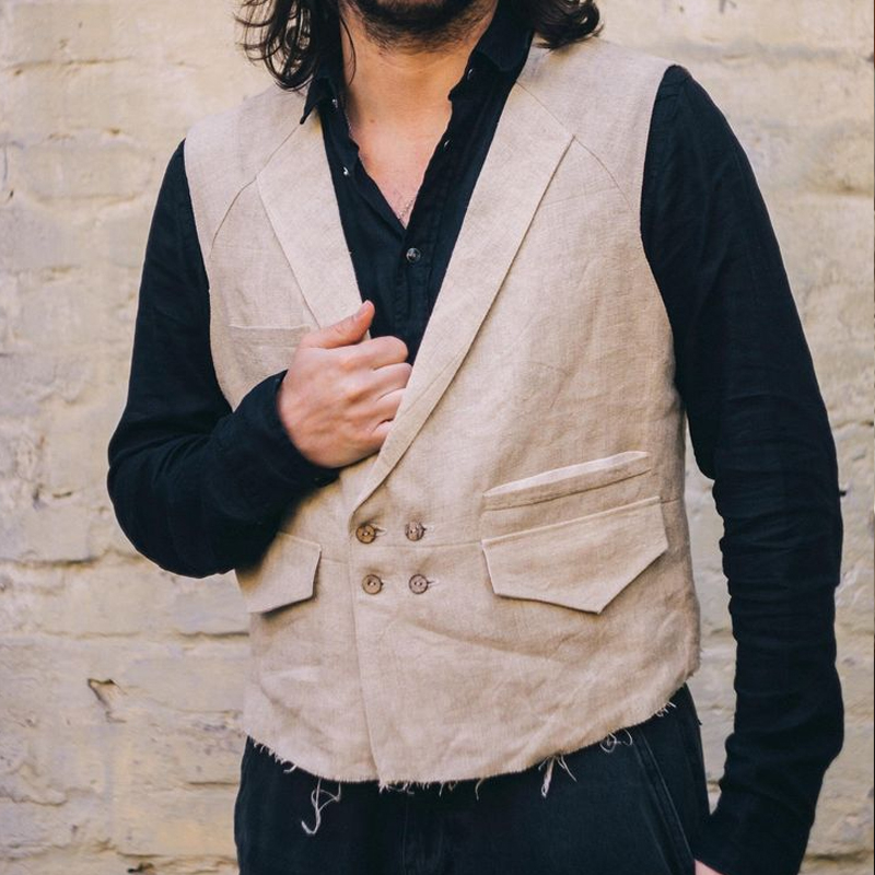 Men's Cotton And Linen Double-Breasted Lapel Vest