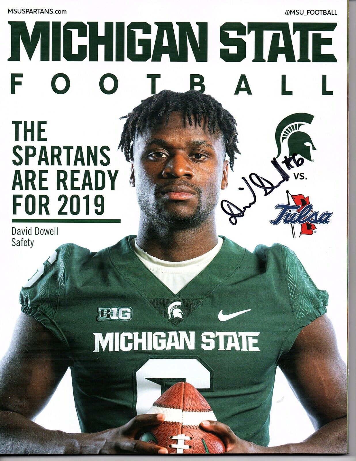 David Dowell 2019 Michigan State Spartans Tulsa game autograph signed program b