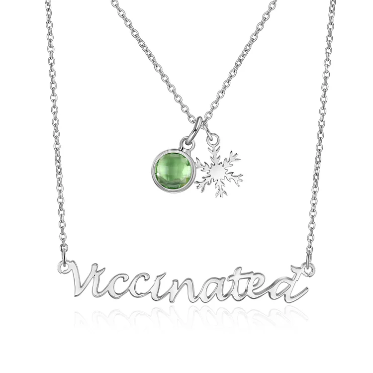 Personalized Vaccinated Snowflake Necklace Custom Birthstone Double Layer Necklace