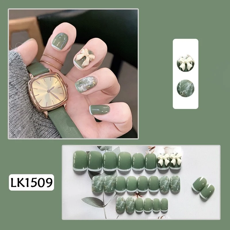 24pcs Butterfly Print Nails Patch Glue Type Long Paragraph Fashion Manicure Patch False Nails Save Time Nail Patch New SANA889-Nail Inspo