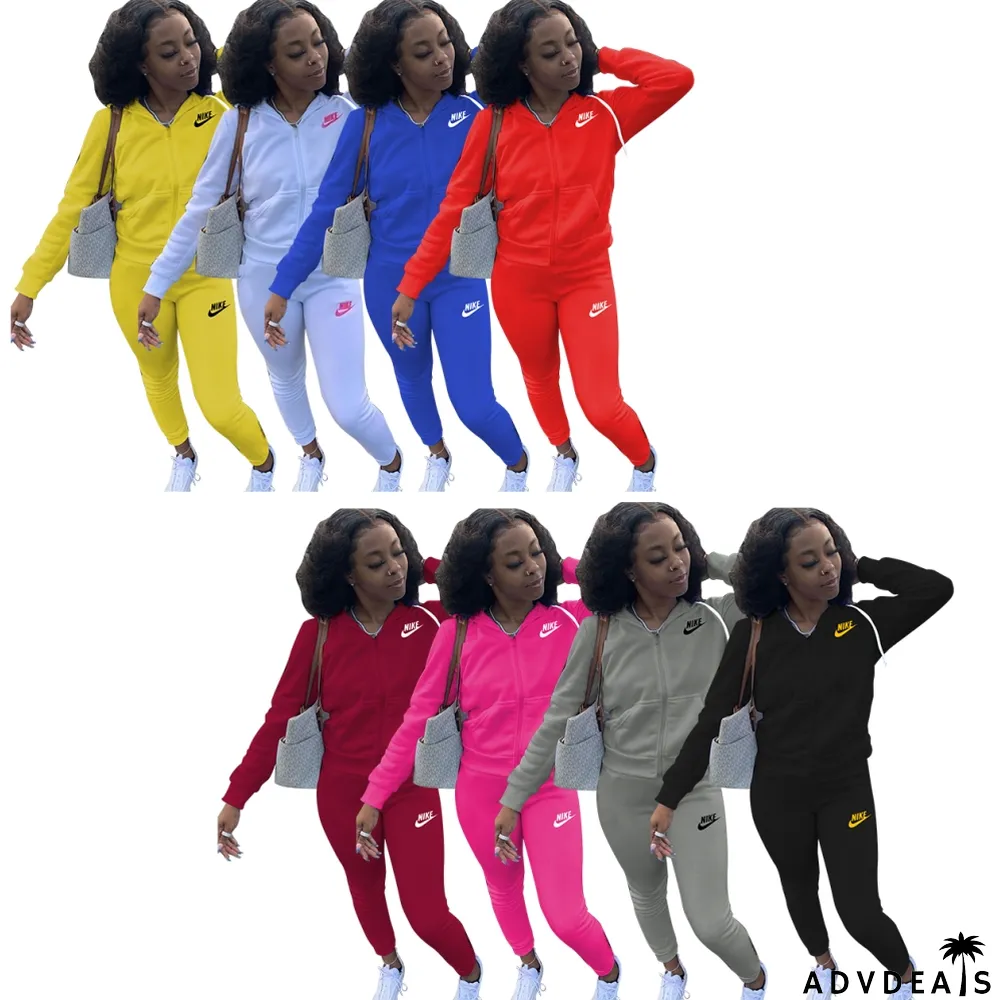 Autumn Print Long Sleeve Zip Up Hoodie Tracksuit