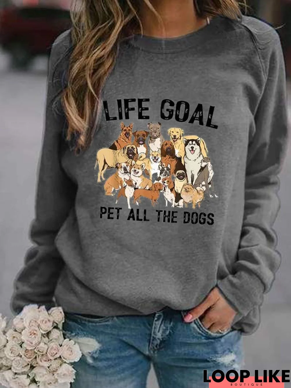 Casual Animal Round Neck Long Sleeve Sweatshirt