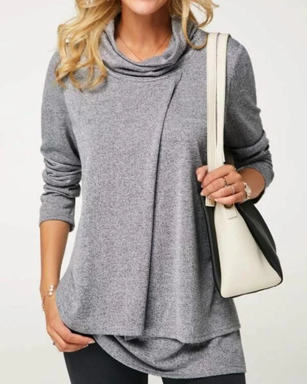 casual long sleeve cowl neck folds t shirts p107778