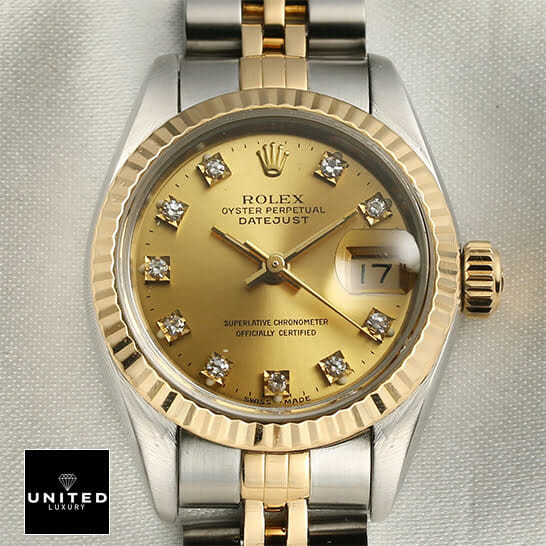 Rolex Datejust Diamond Gold Dial Replica close view