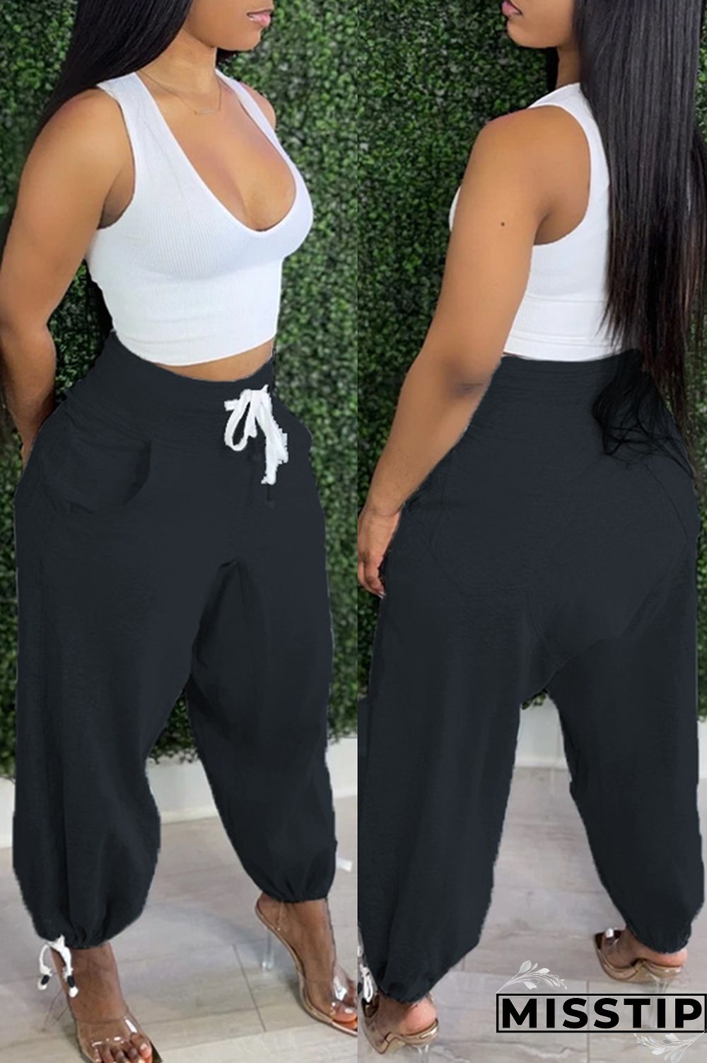 Grey Fashion Casual Solid Basic Mid Waist Harlan Trousers