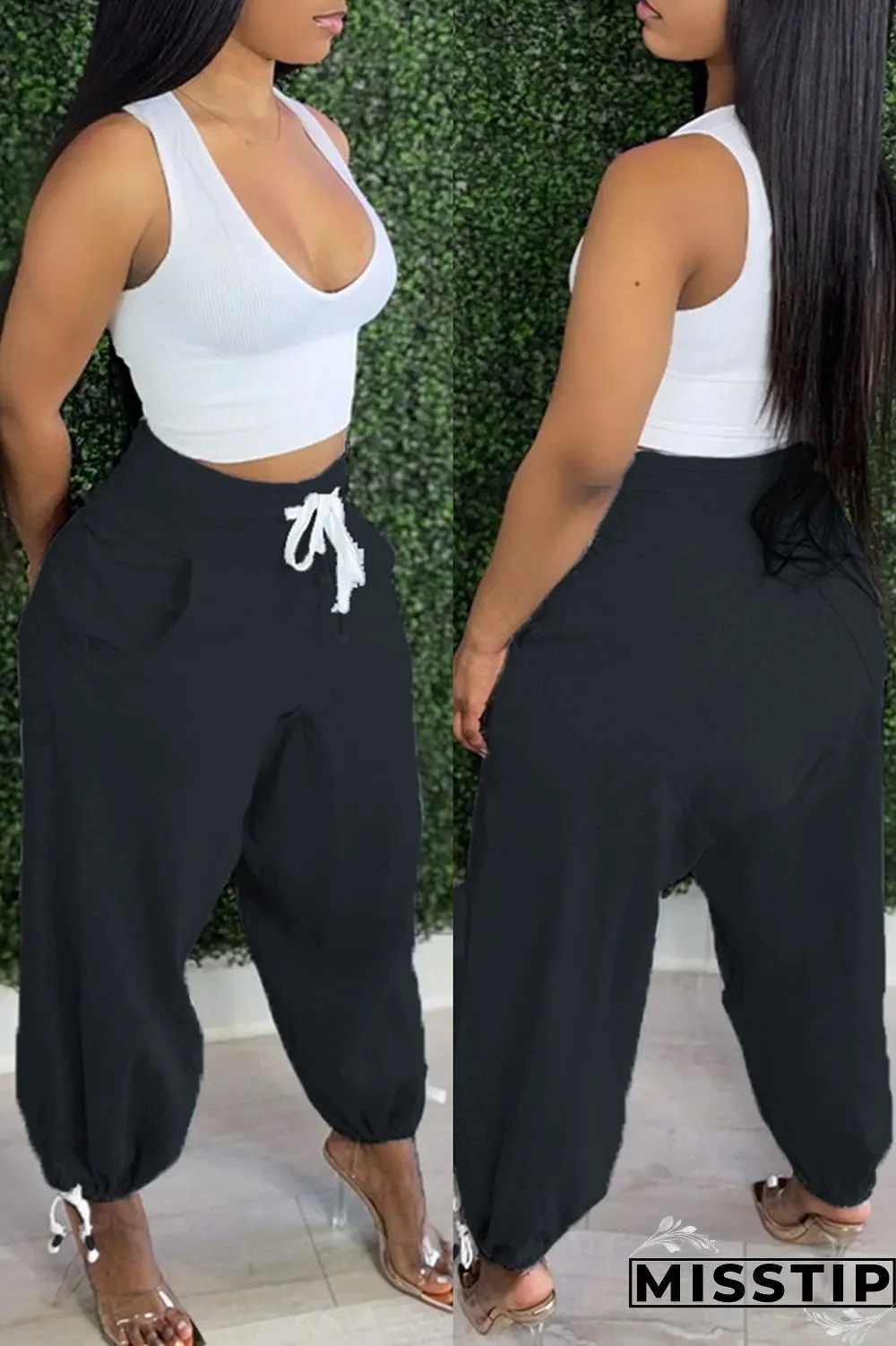 Grey Fashion Casual Solid Basic Mid Waist Harlan Trousers