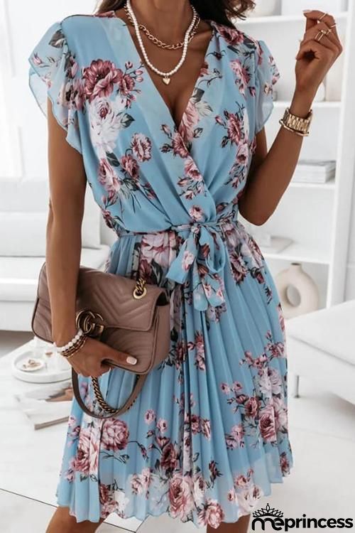 Floral Print V Neck Dress