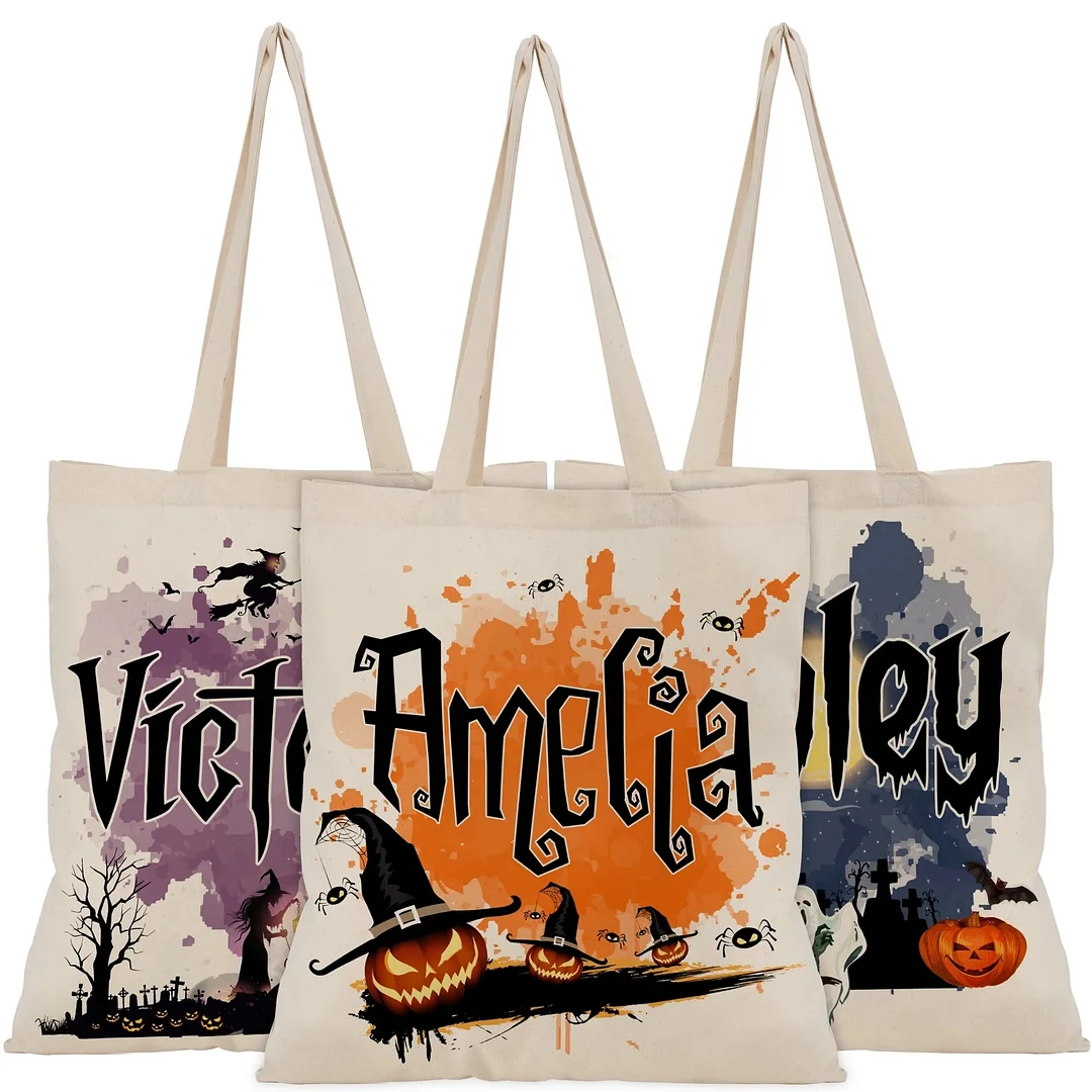 Happy Halloween Personalized Canvas Tote Bag, Trick Or Treat Bags