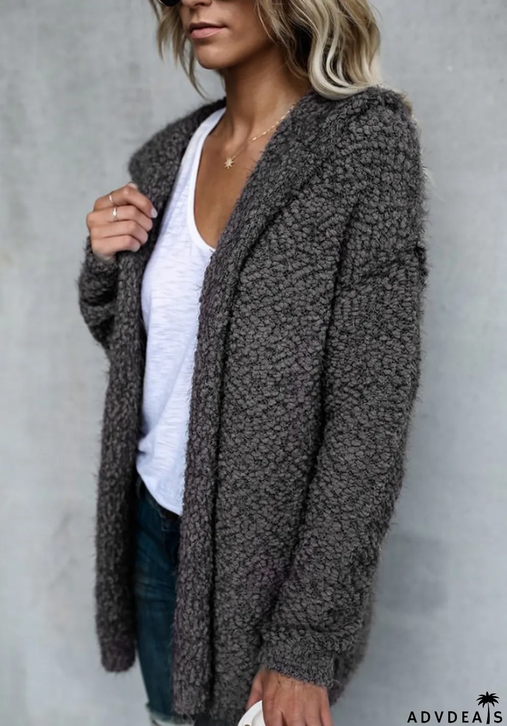 Autumn and winter women's fleece hooded cardigan top coat