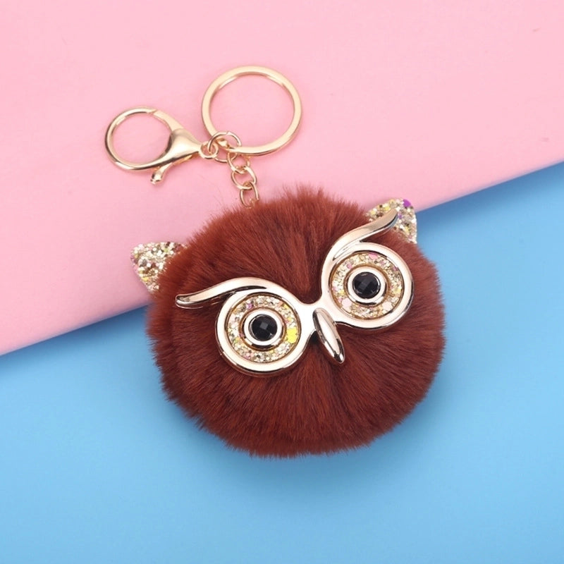 Cute Owl Plush Metal Sequins Rhinestones Bag Pendant Keychain