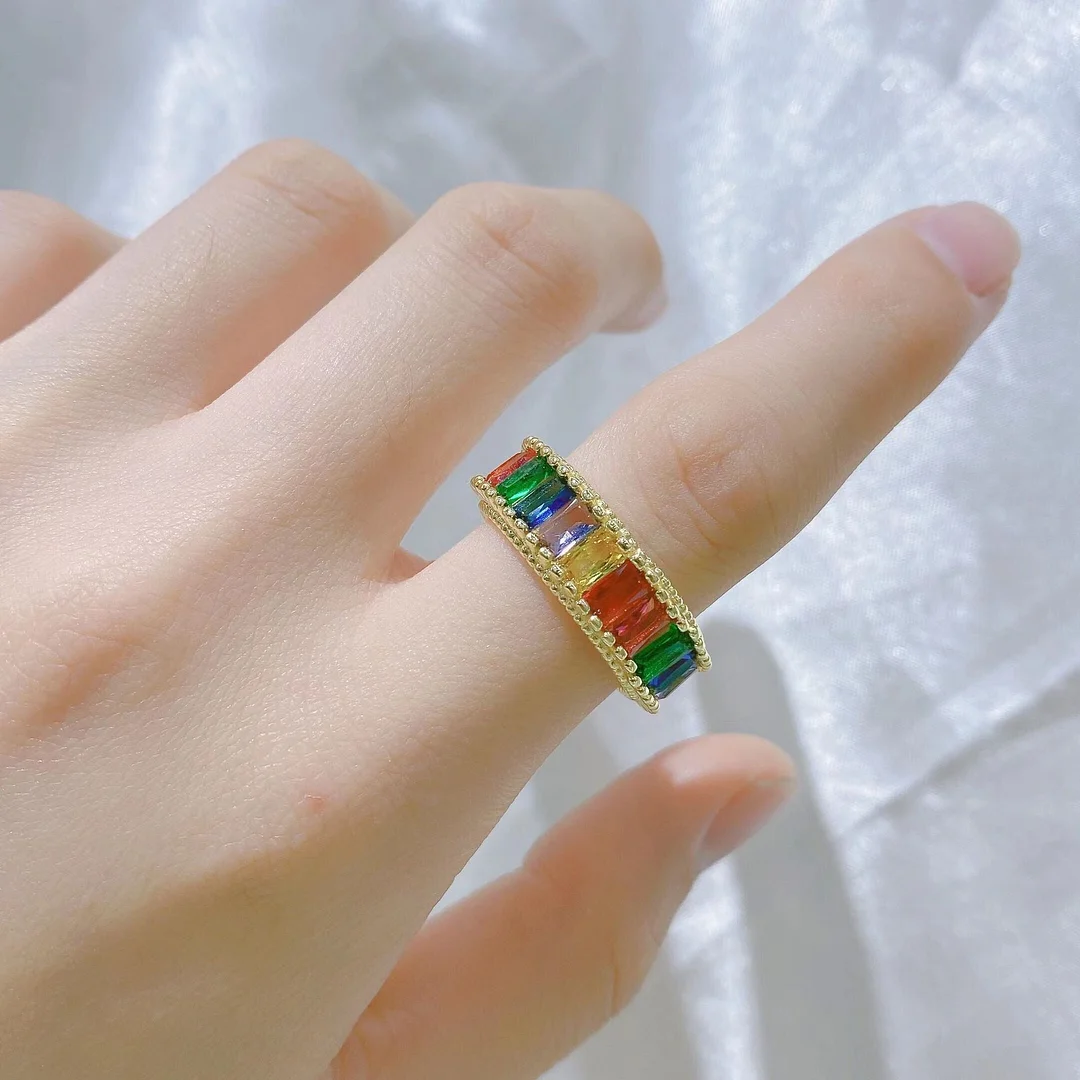 Women's Creative Color Adjustable Rainbow Zircon Ring