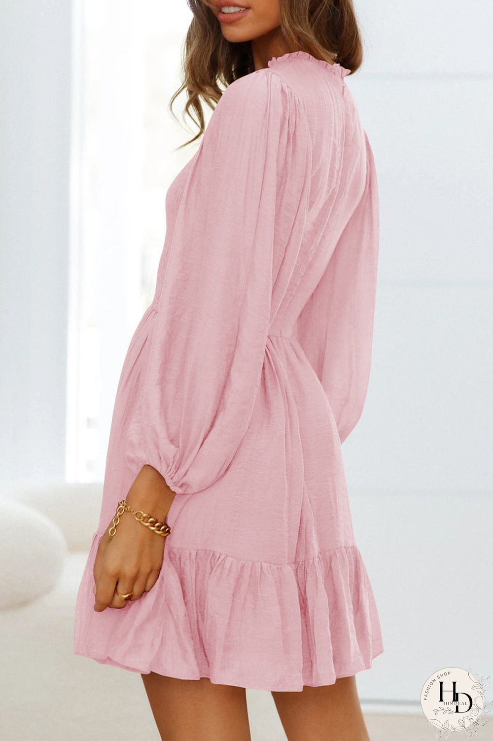 Fashion Solid Flounce O Neck Long Sleeve Dresses(11 Colors)