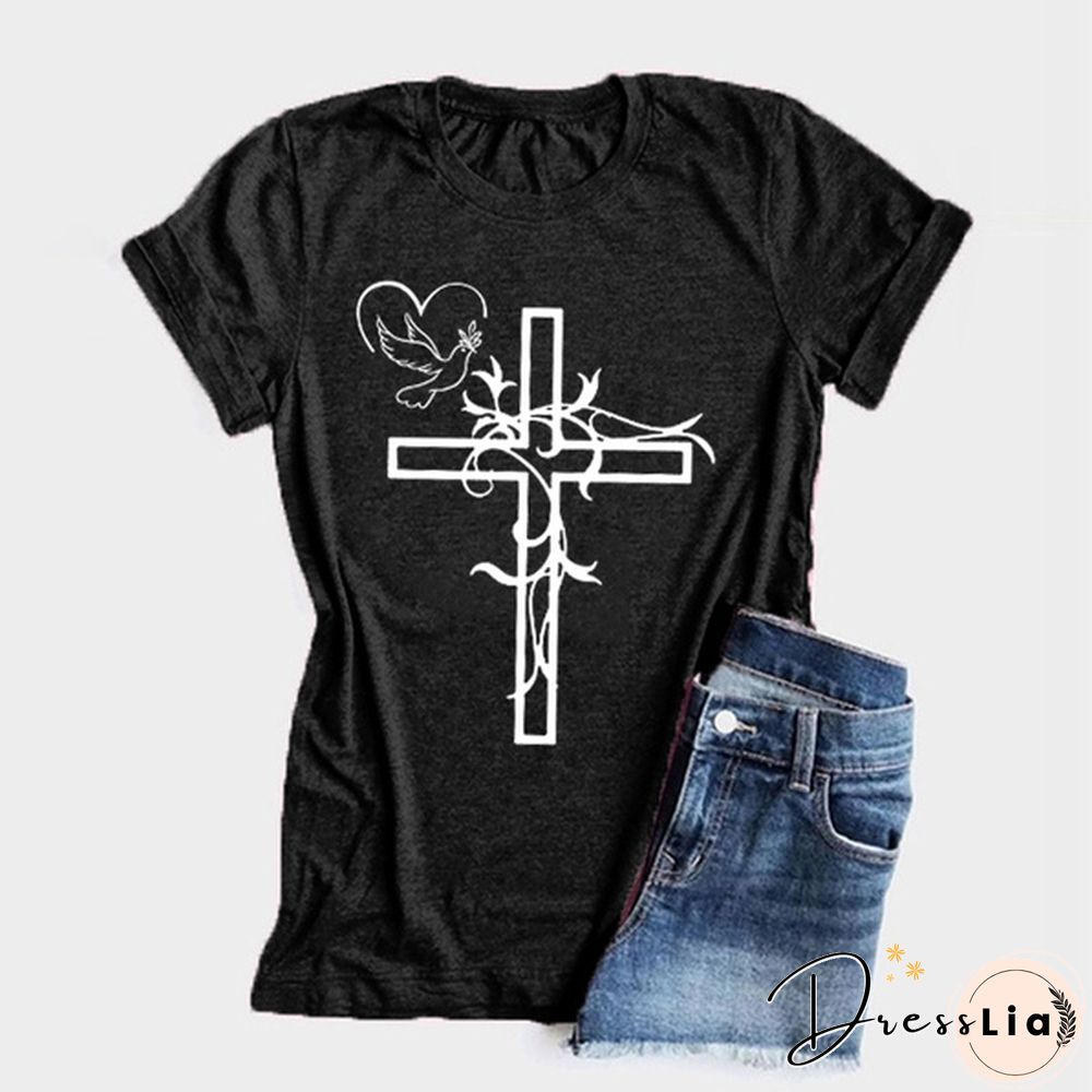 Womens Crew Neck Tees Shirts Summer Tops Christian Solid Color Graphic Tshirts God Faith