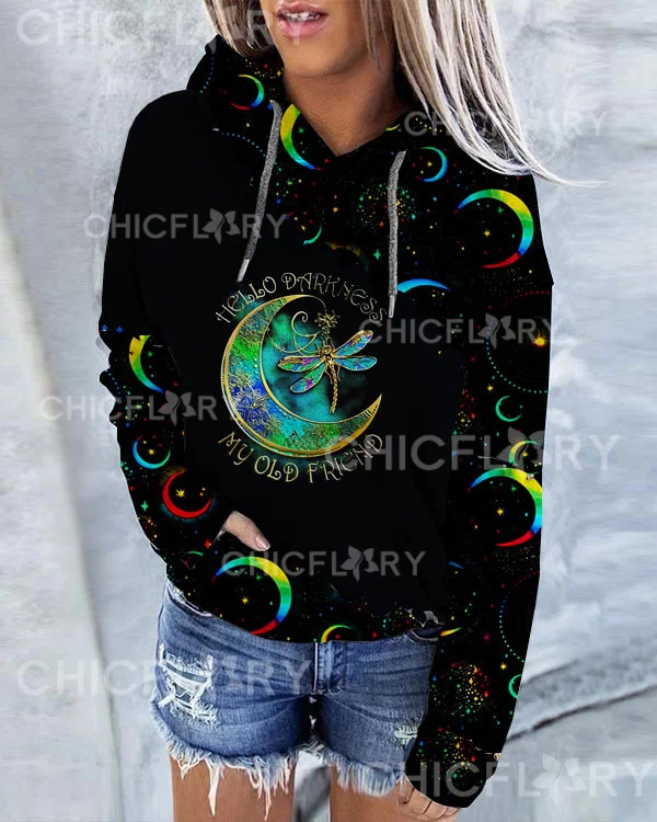 Sun and Moon Print Hoodie Long Sleeve Sweatshirt