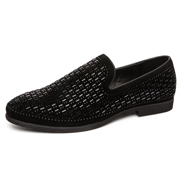 Faux Leather Rhinestone Slip-On Pointy Toe Casual Loafers Shoes