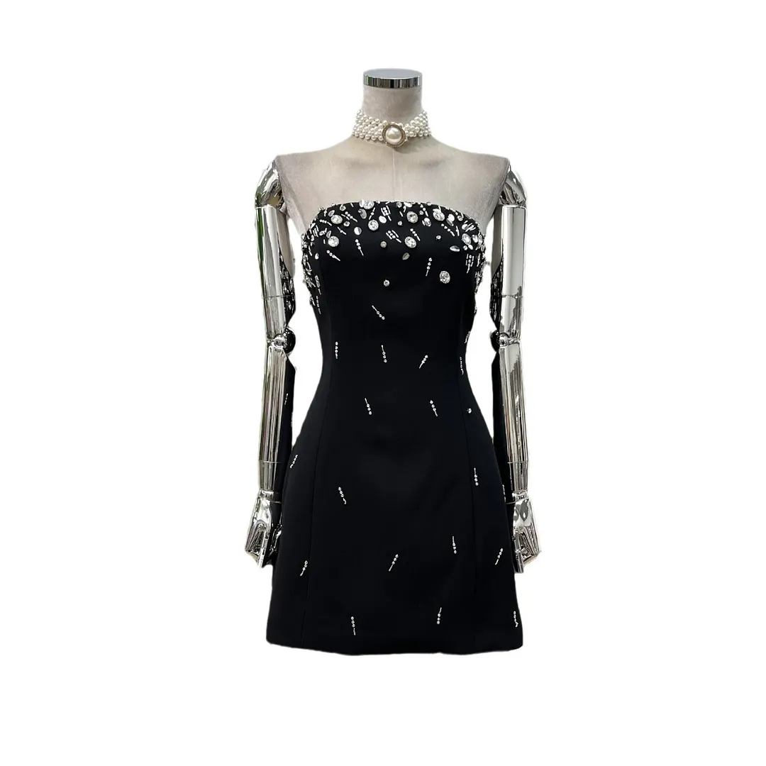 Brownm High-End Famous Yuan Qianjin Charming Exquisite Pure Hand Nail Beaded Tectored Dress Light Luxury Dress Waist