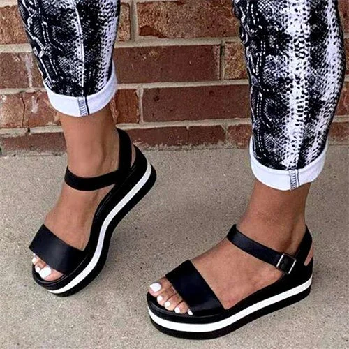 2021 Women Mixed Colors Sandals Female Casual Flat Platform Ladies Fashion Buckle Shoes Woman Comfortable Footwear Plus Size