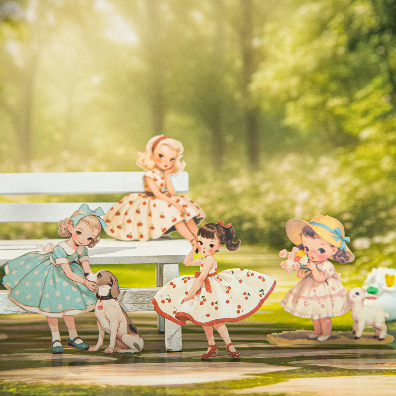 스티커 - 어린 시절 추억 시리즈 빈티지 귀여운 소녀 캐릭터