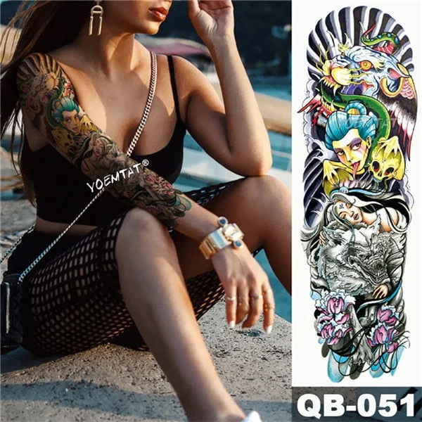 Large Arm Sleeve Tattoo Sketch Lion Tiger Waterproof Temporary Tatoo Sticker Wild Fierce Animal Men Full Bird Totem Tatto