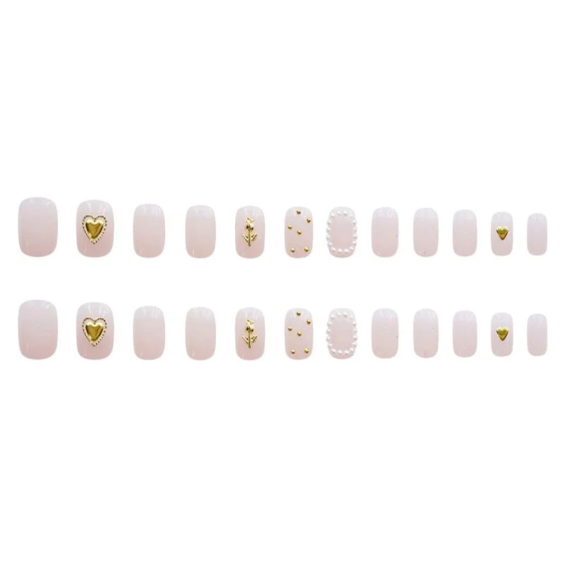 Japanese nail  Heart and Rose Flower Pattern Design Fake Nails with glue Pearl Suitable Fairy Girl Decoration Wearable Nail tips-Nail Inspo