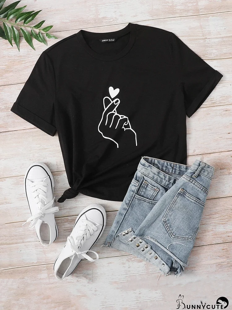 Gesture And Heart Print Tee for Women