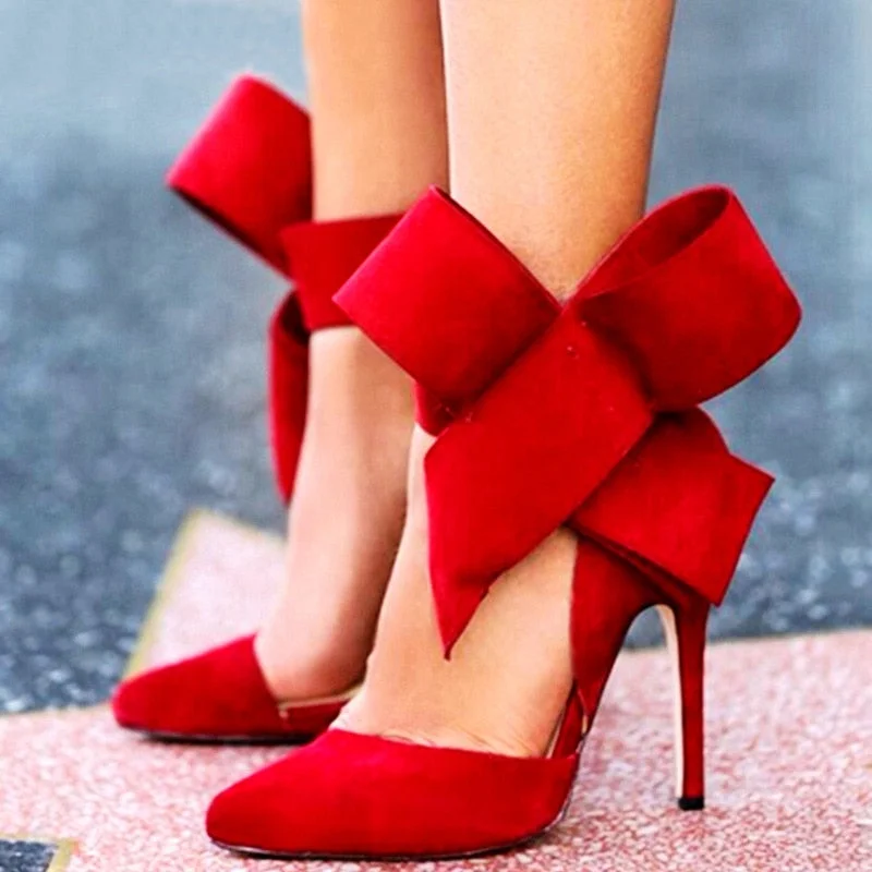 Vstacam  2023 Stilettos Summer Large Size 43 Bow Luxury High Heels Sandals Ladies Black Red Party Pumps Dress Woman Shoes Mules