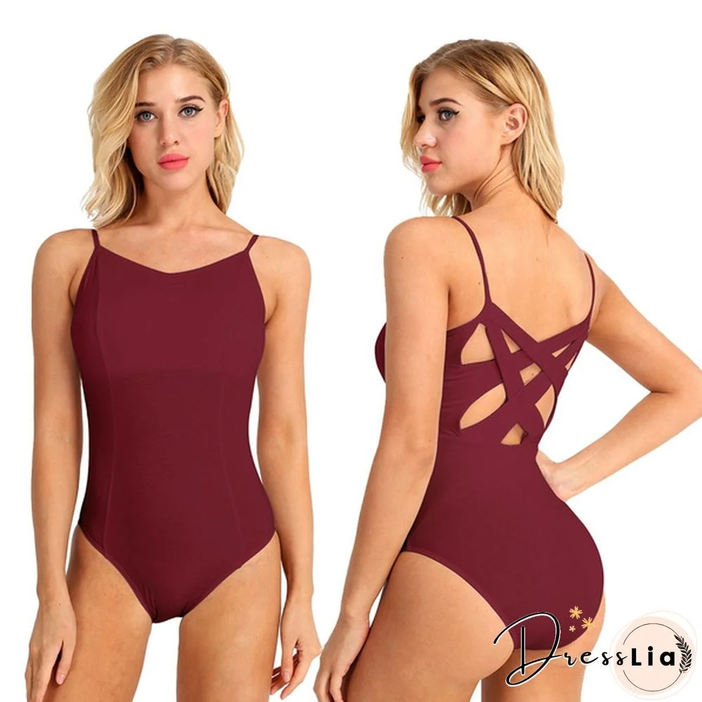 Women's One-Piece Spaghetti Shoulder Straps Soft Breathable High Cut Ballet Dance Leotard Bodysuit #XS-XL