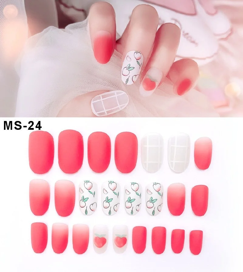 24pcs/set Elegant Fake Nails Black White Stripe Color Mix Chic Short False Nails with Pearl Rhinestone Square Acrylic Nails Tips-Nail Inspo