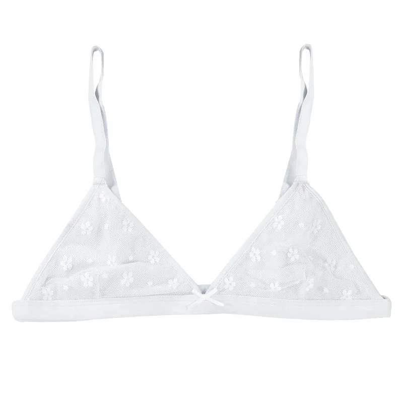 Sexy Lace Bralette Top Women Underwear Mesh Soft Bra Wireless Bralete Women Unpadded Triangle Brassiere Blue Intimates Lingerie