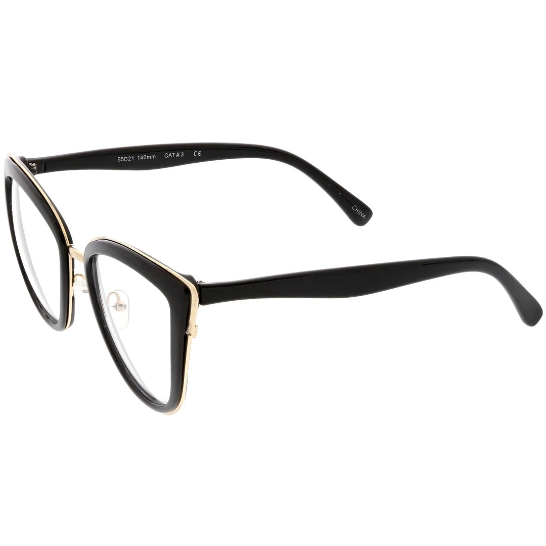 Oversize Rimmed Metal Cat Eye Glasses Clear Lens 55mm
