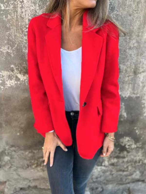 Mature Women Autumn and Winter Casual Buttoned Solid Color Tweed Jacket