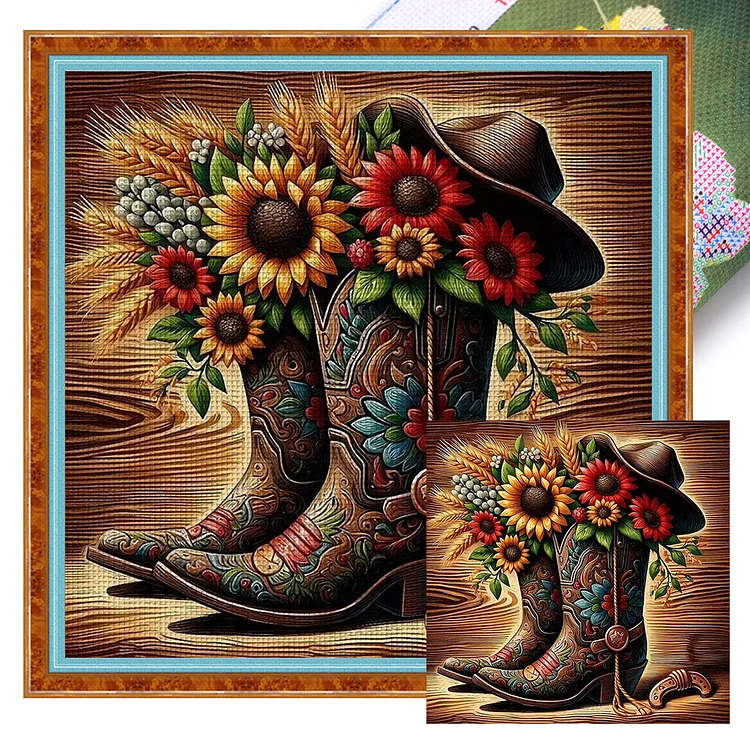 Sunflower Boots (40*40cm) 11CT Printed cross stitch gbfke