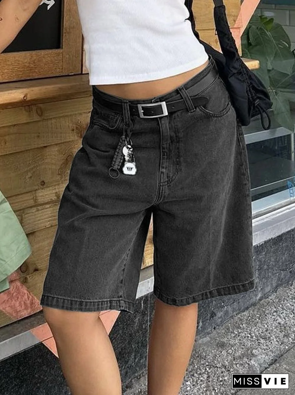 High Waist Straight Leg Denim Shorts