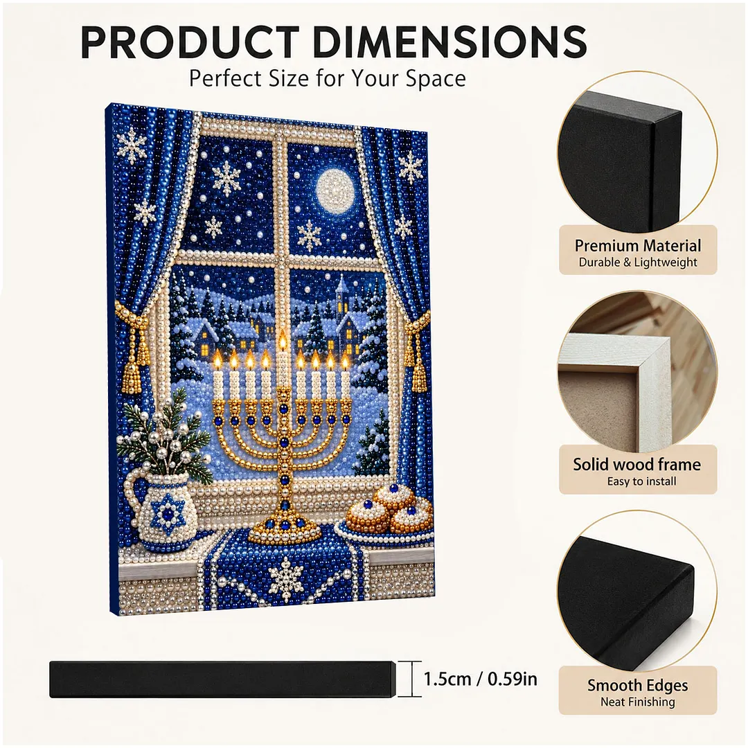 Framed Pearl Painting Kit Hanukkah Menorah 11.81x15.75in