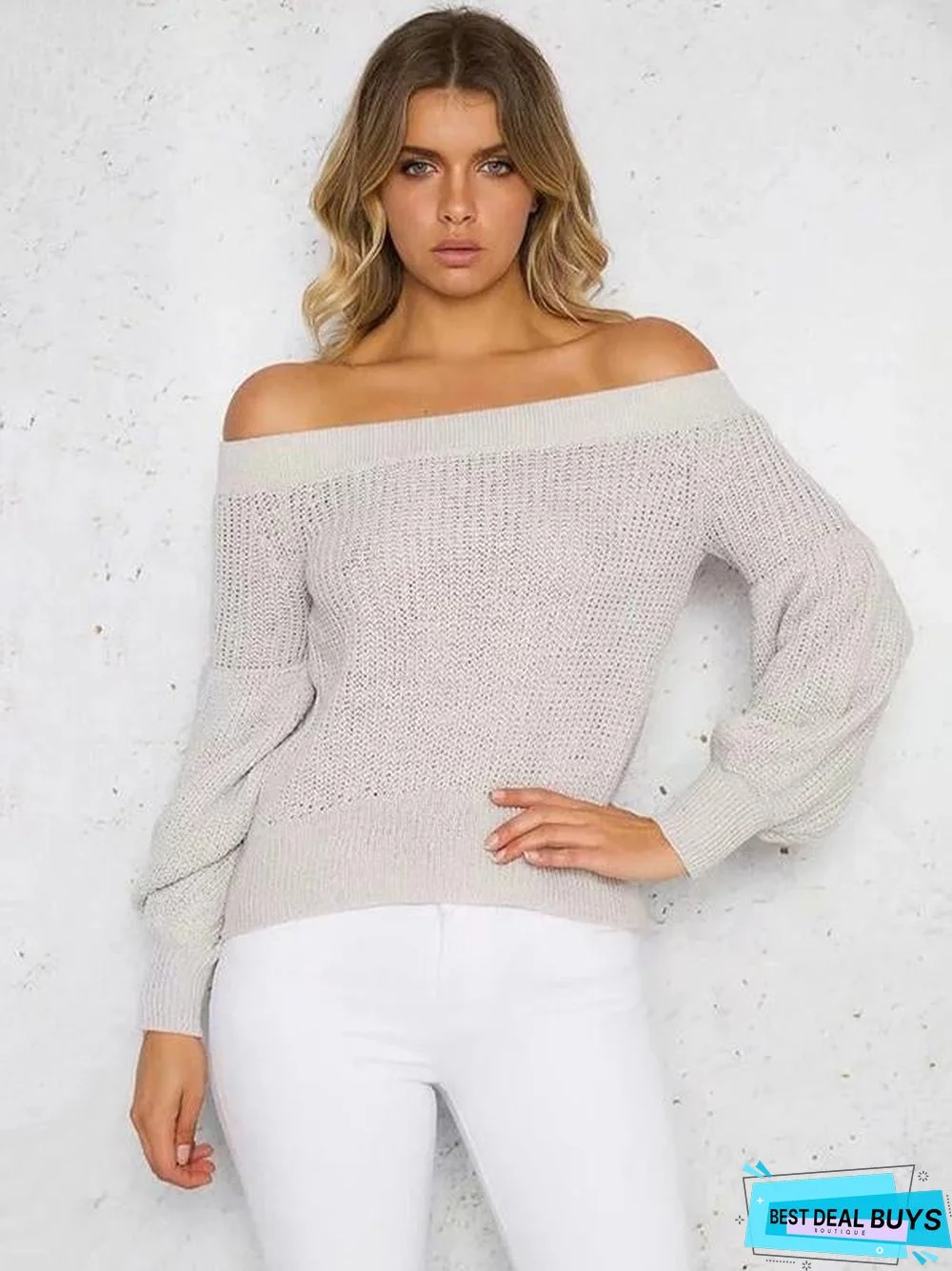 Knitting Off-The-Shoulder Puff Sleeves Sweater Tops