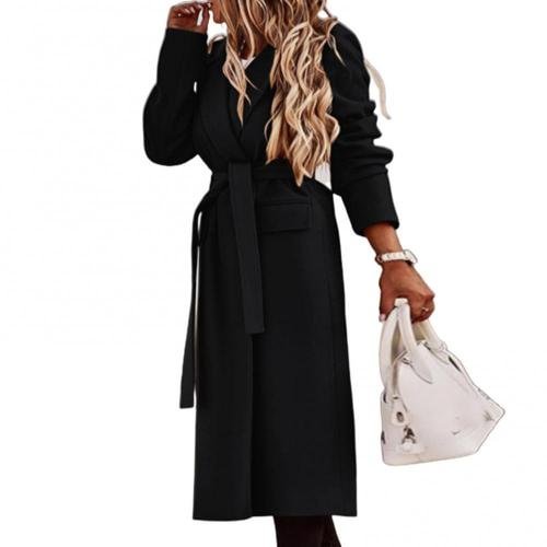 70% Dropshipping!!Autumn Winter Women Lapel Long Sleeve Outerwear Solid Color Belt Coat Jacket - BlackFridayBuys