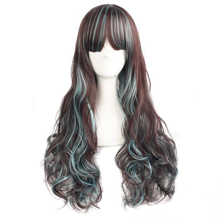Brown Blue Harajuku Long Curl Wig SP1812275