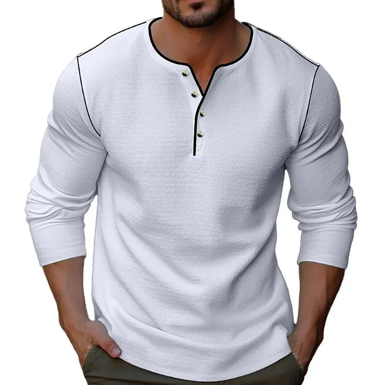 Men's Casual Solid Color Henley Collar Long Sleeve T-Shirt 24177360Y
