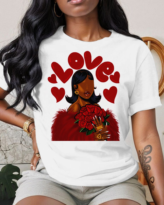 Love Black Girl Crew Neck Short Sleeve Cotton T-Shirt
