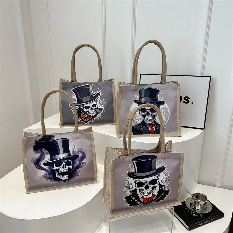 Halloween Women's Canvas Skull Vintage Style Square Zipper Magnetic Buckle Canvas Bag