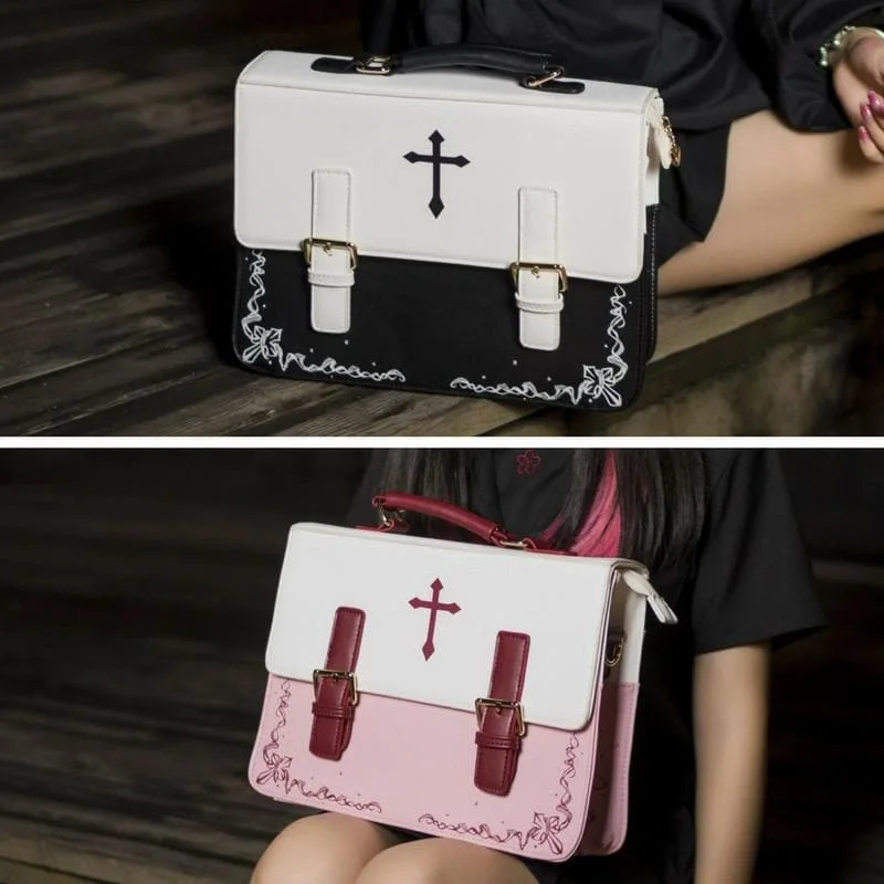 [Reservation] Red/Pink Gothic Lolita Cross 3 Ways Used Handbag Backpack Crossbody Bag SP178856