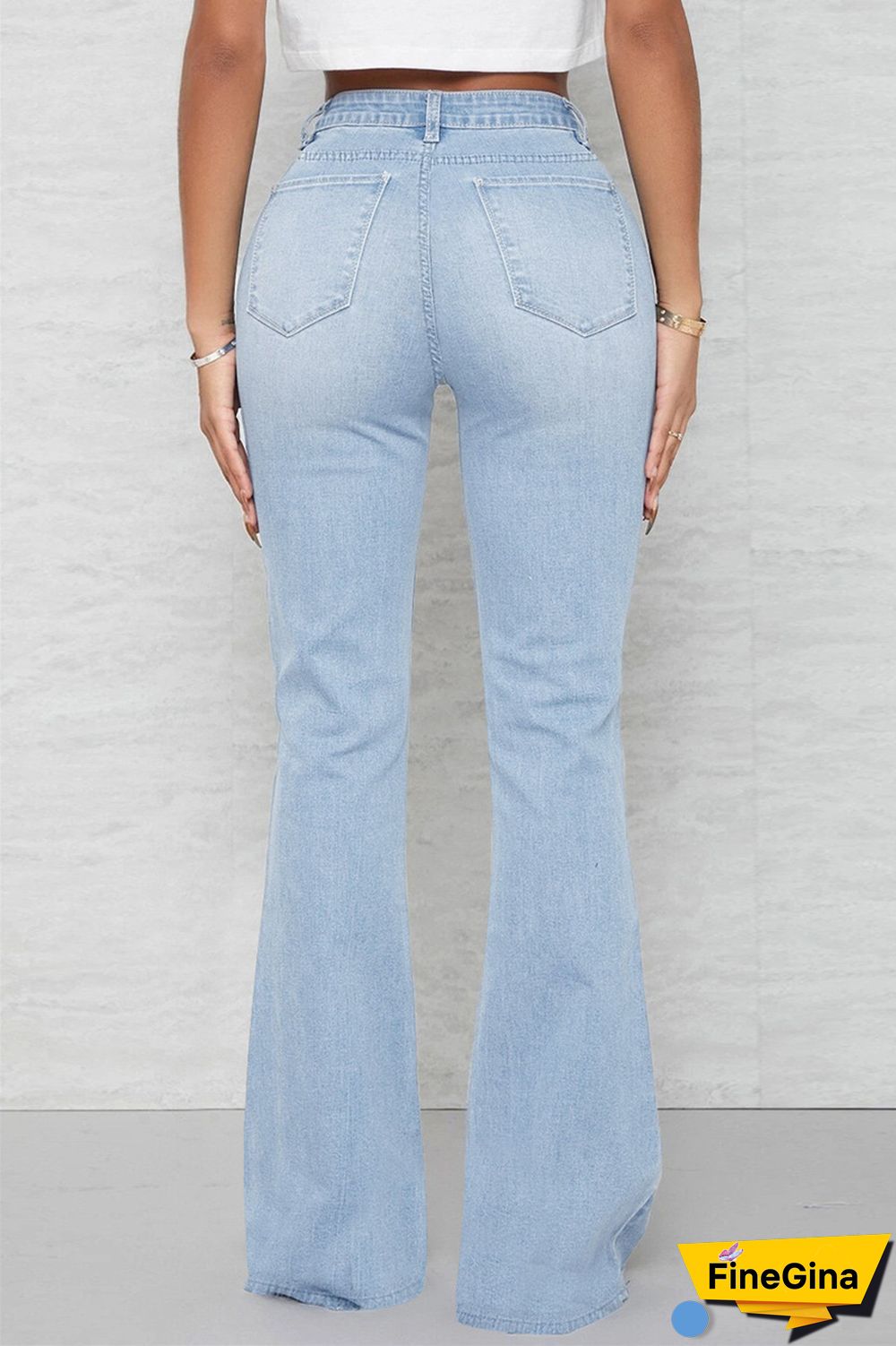 Baby Blue Casual Solid Patchwork Mid Waist Regular Denim Jeans