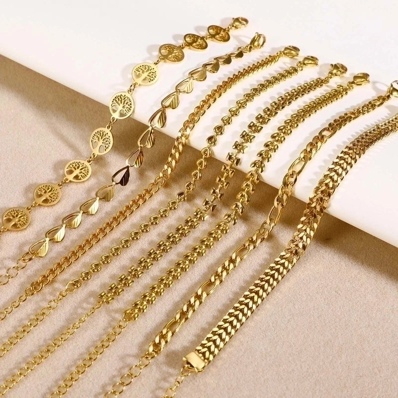 Retro Streetwear Tree 201 Stainless Steel 18K Gold Plated Bracelets In Bulk