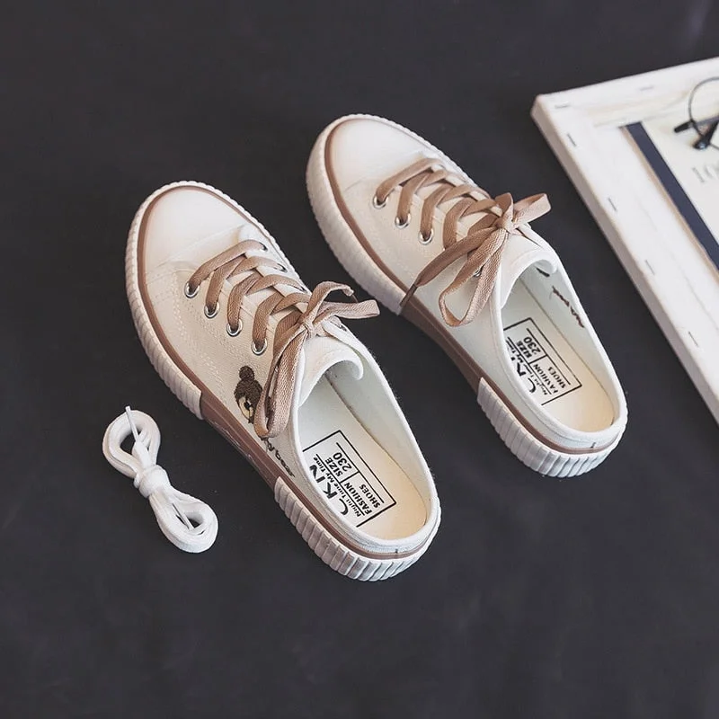 Fashion Women Canvas Shoes High Top Flat Shoes for Women White Black Sneakers Board Shoes Bear Canvas Sneakers Sneakers Women