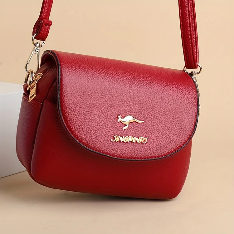 Stylish Leather Shoulder Bag -  Kangaroo and Letter Decor Fashion Crossbody Bag